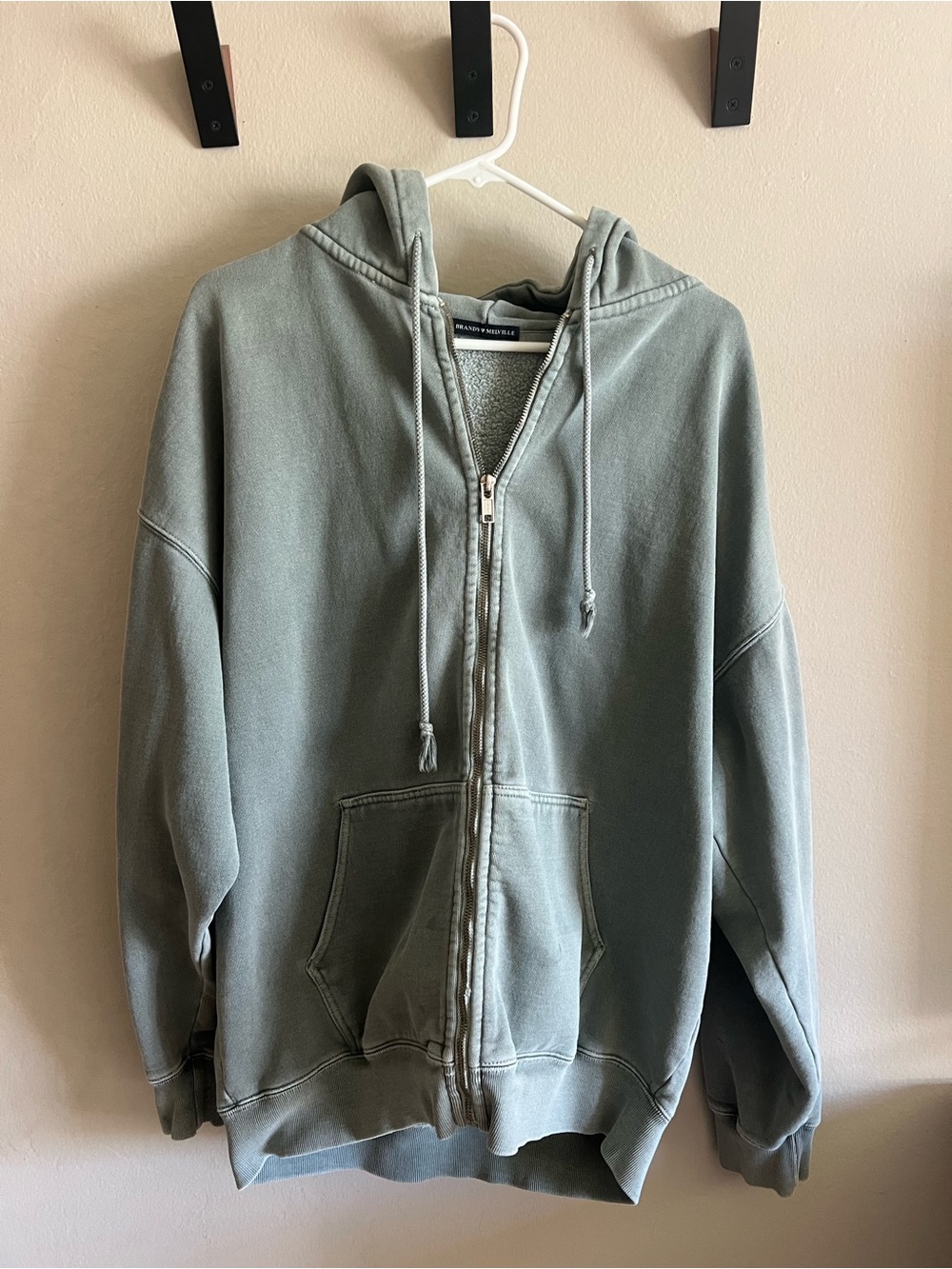 Brandy Melville woman’s Washed Sage Zip-Up Hoodie Sweatshirt
